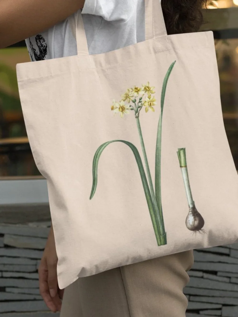 Cowslip Cupped Daffodil Vintage Floral Print Graphic Canvas Tote Bag